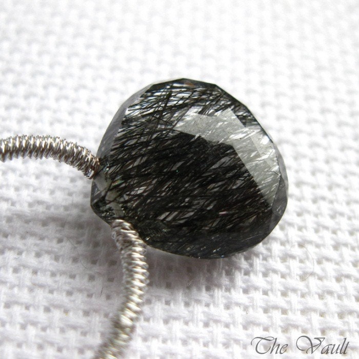 1 Tourmalinated Quartz 12-13mm heart faceted briolette focal