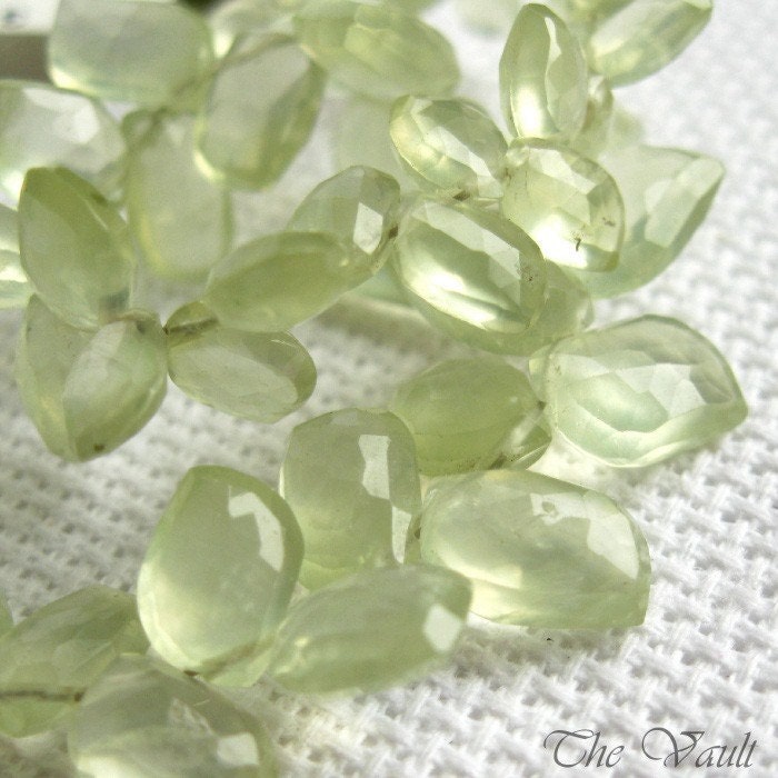 Prehnite 5-11mm leaf faceted briolettes - 4 inches