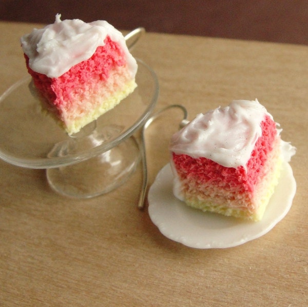 Layers of Pink Polymer Clay Miniature Cake Earrings