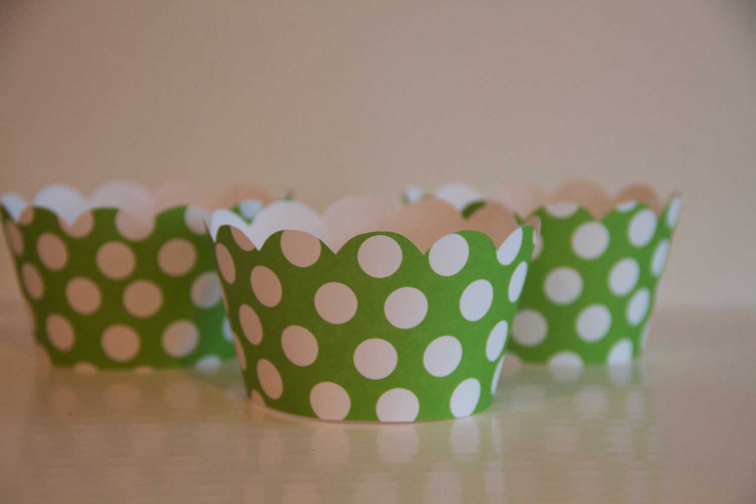 Green and White Polka Dot Cupcake Wrappers