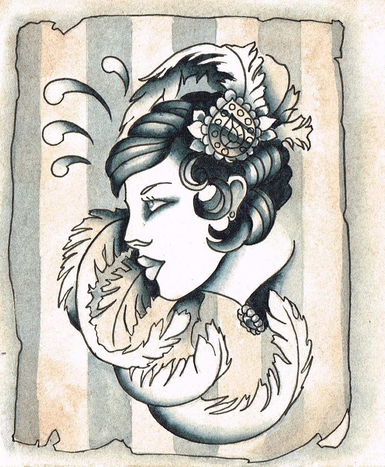 Vintage Tattoo Style Showgirl Prints 8x10 inch