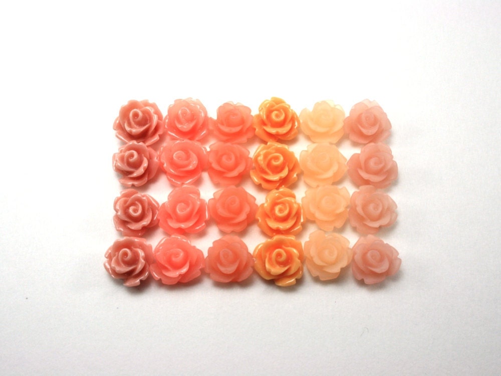 24 pcs Resin Flower Cabochons - 10mm Rose - Peach Mix Assorted Colors