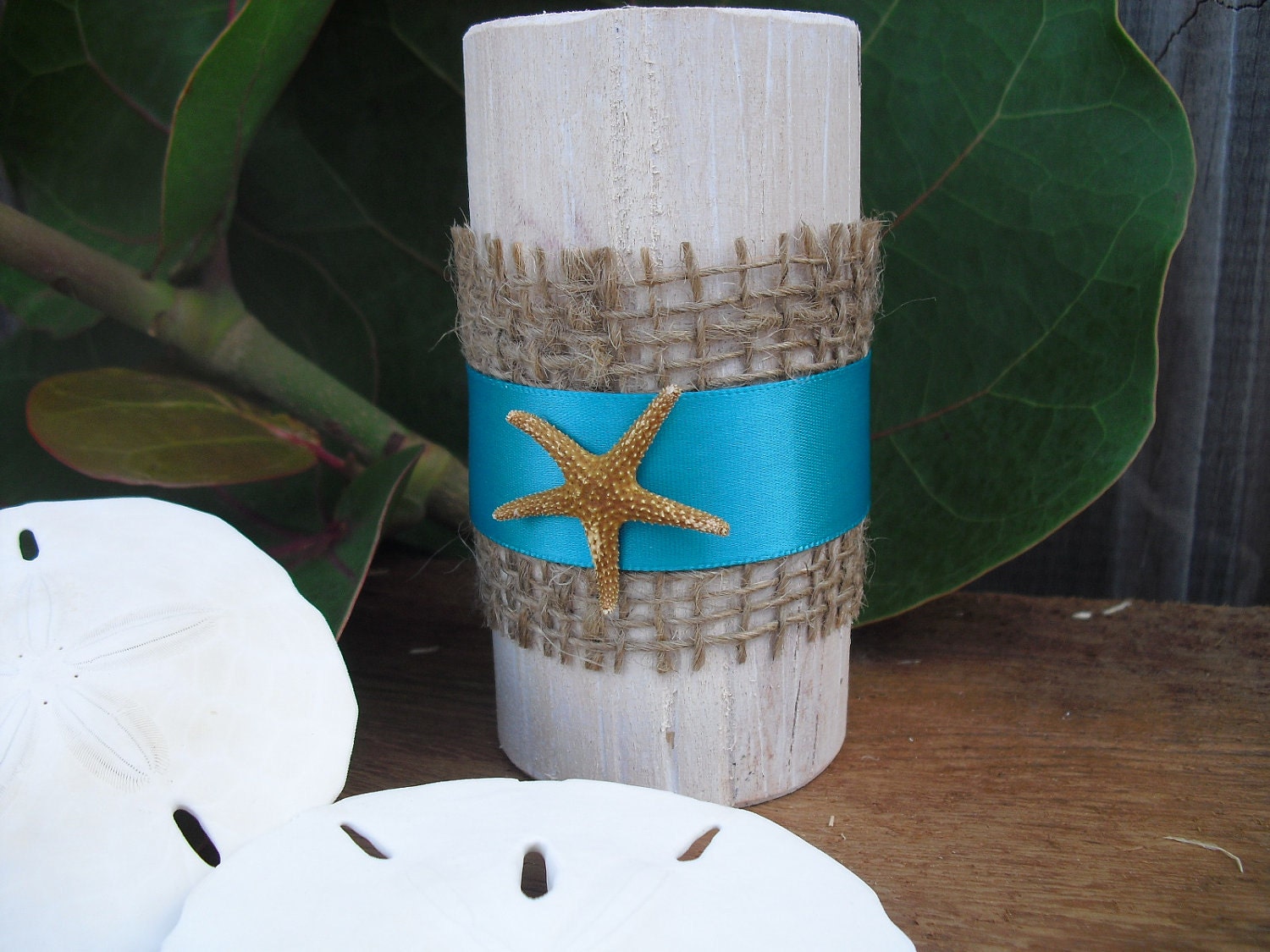 SET OF 12 Whitewashed Nautical Wood Table Number Holders with Starfish 