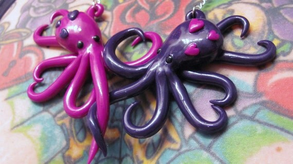 Intertwined Octopi in love Necklace