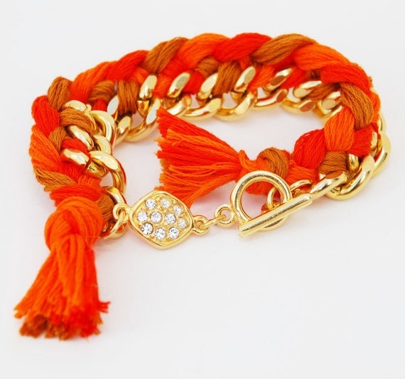 Orange Woven Friendship Bracelet with Pave Detail