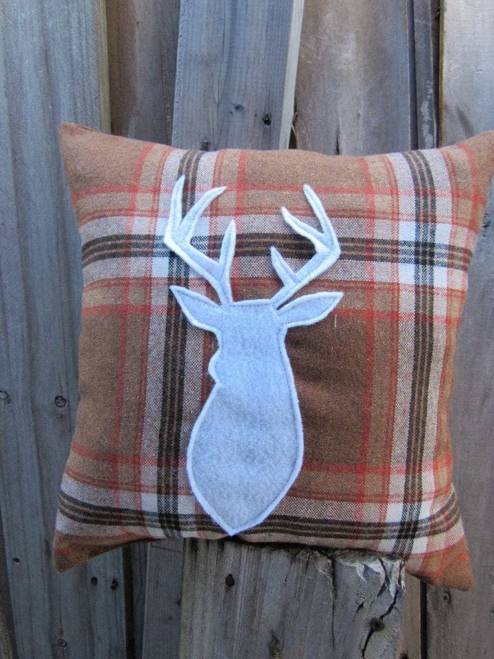Holiday SALE Pillow in plaid with deer for your country home