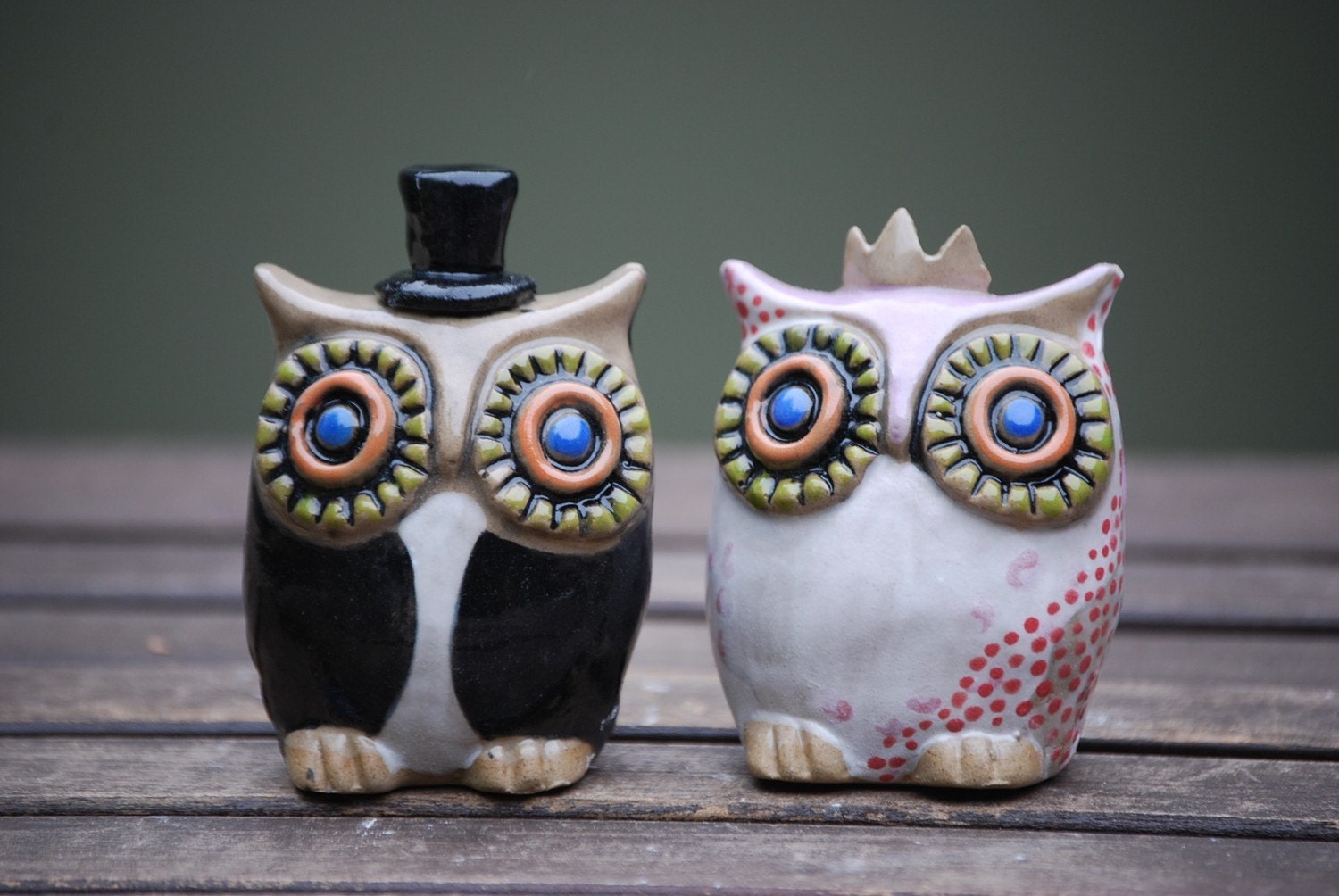 Owl Wedding cake toppers -Handmade ceramic custom  MADE TO ORDER