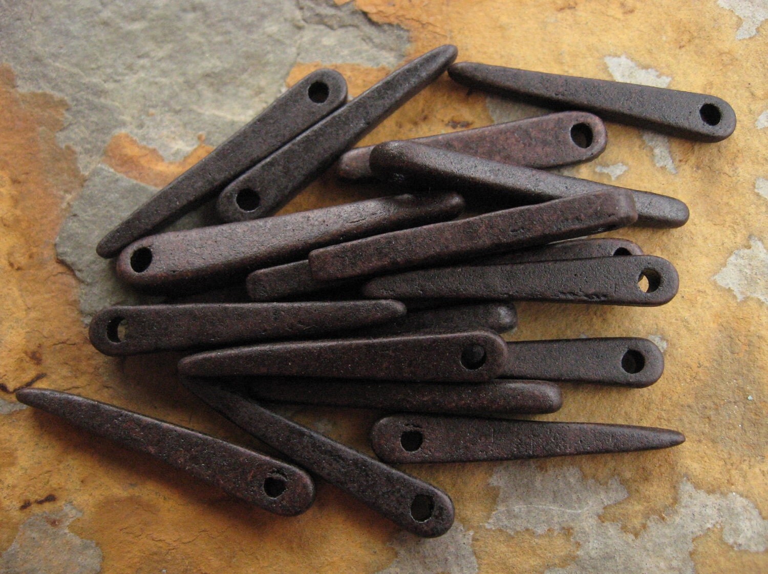 Mykonos Greek Ceramic Beads - 10 BITTER CHOCOLATE Ceramic Skinny Spike Beads