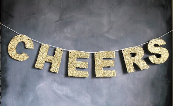 Cheers Holiday Gold Glitter Banner