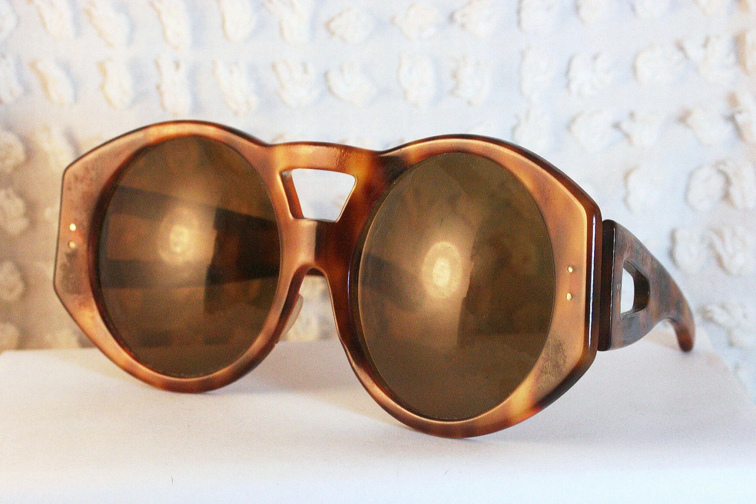 Huge Modern Horn Rim 1960's Frames Avant Garde Tortoise Aviator Eyeglasses by Bernard Kayman Collectible