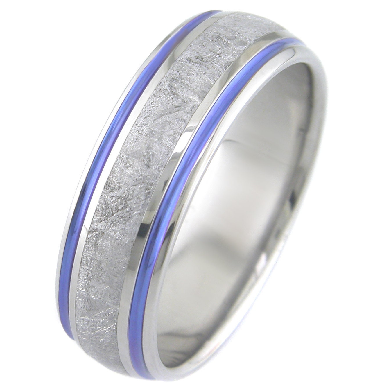 Meteorite with Twin Color Stripes Titanium Ring