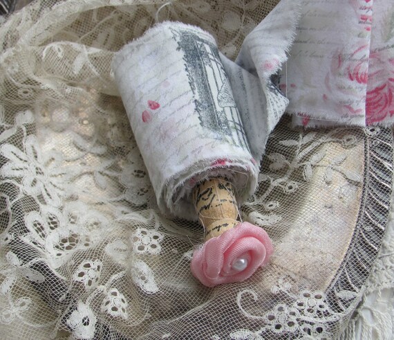 Fabric Trim Hand Stamped Vintage Style  With Clothespin  Shabby Chic Vintage  by My Broken Art on Etsy