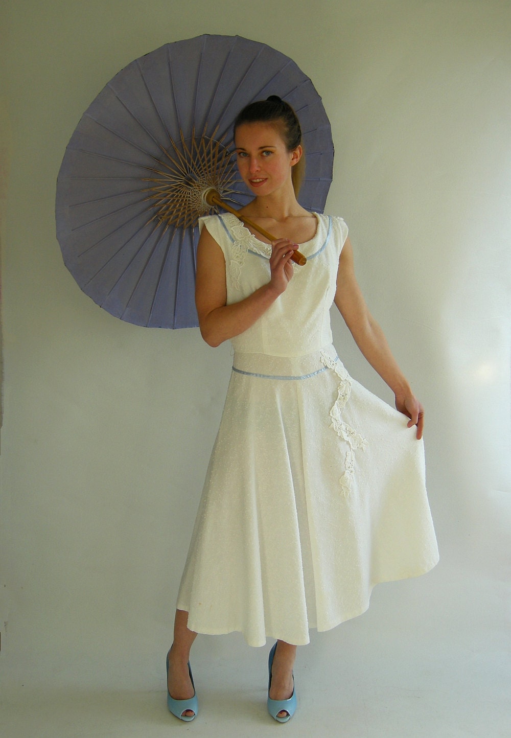 Holiday Sale Vintage 50s  White Day Dress M Lace by empressjade from etsy.com