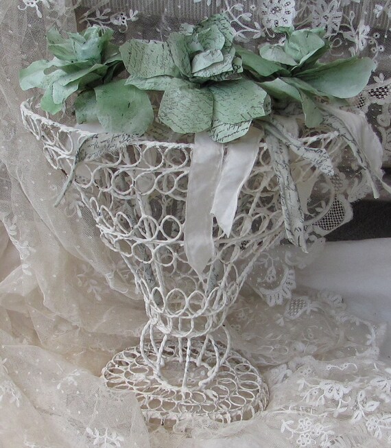Metal Mesh Vase Distressed Chippy  by My Broken Art on Etsy