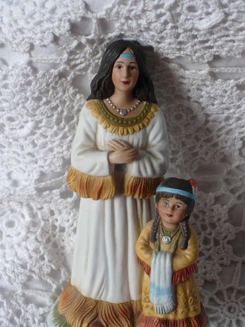 24 Hour Half Price Sale - Native American Indian - Mother and Child Porcelain Figurines Home Interiors