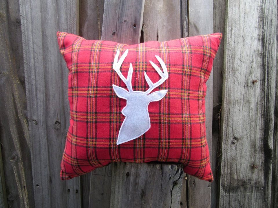 Holiday SALE Pillow in plaid with deer for your country home