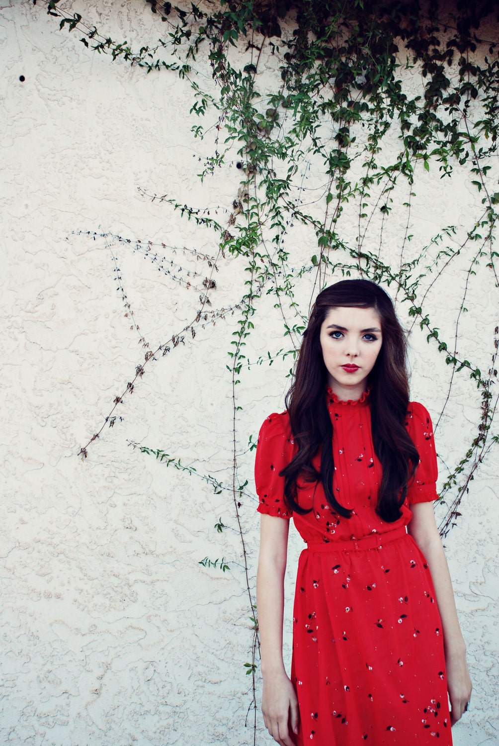 Sheer Red Floral Shirt Dress