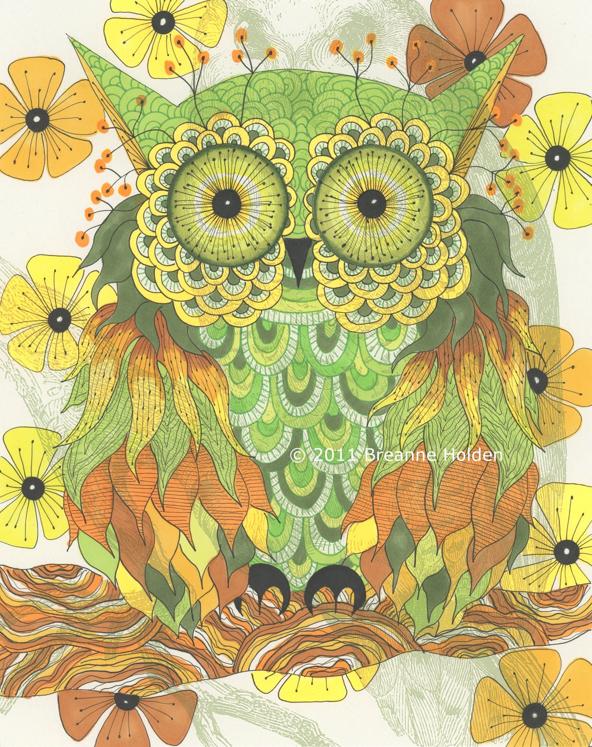 Whimsical Owl Painting Archival Print 8 X 10