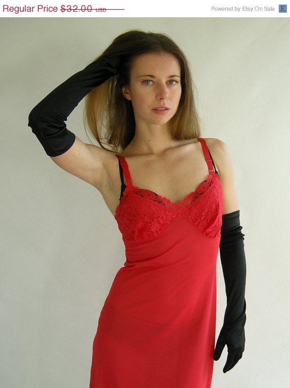 Holiday Sale RED Lace Vintage 60s Full Slip 32 By by empressjade from etsy.com