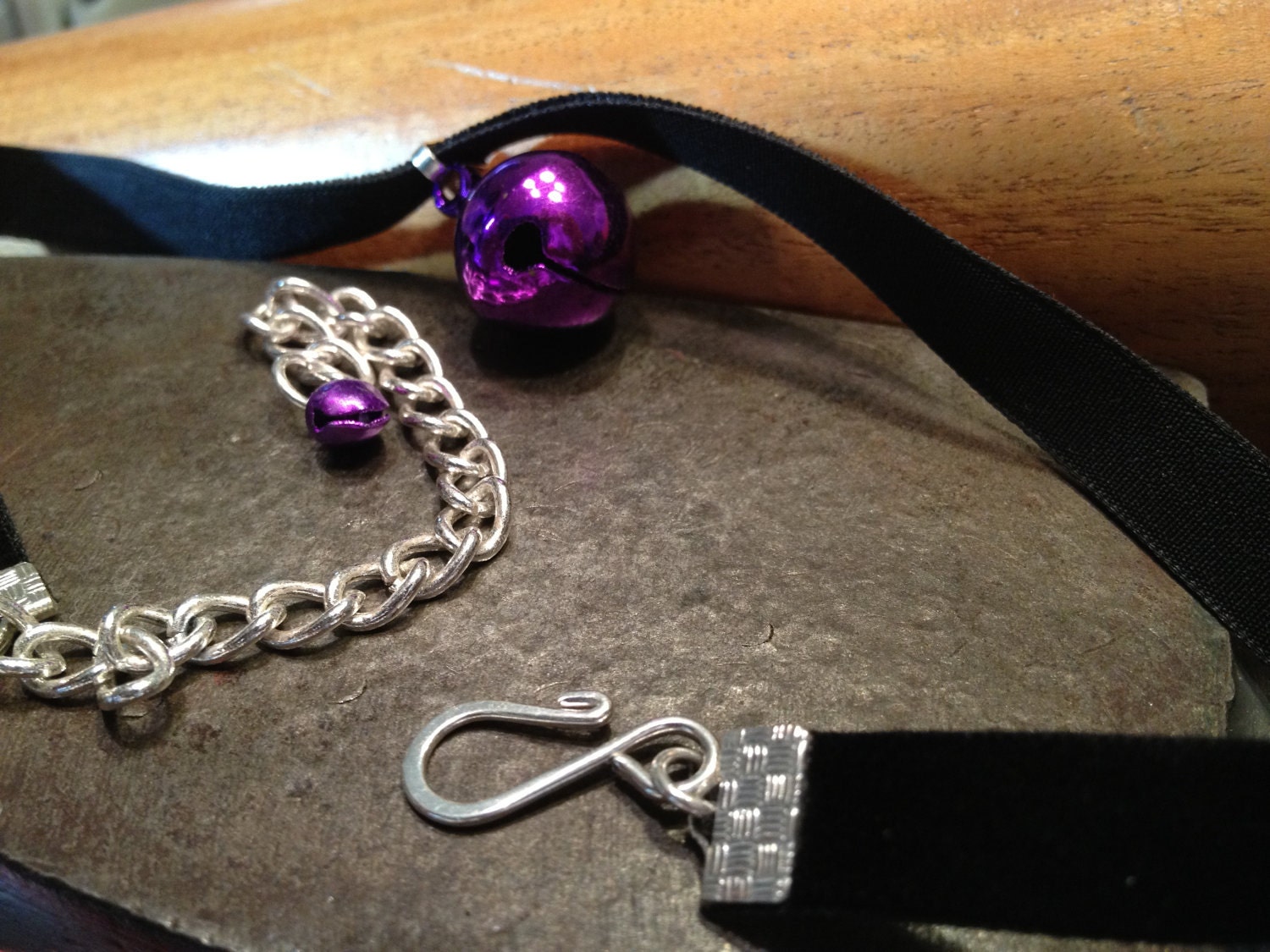 Purple Bell on Black Velvet Choker
