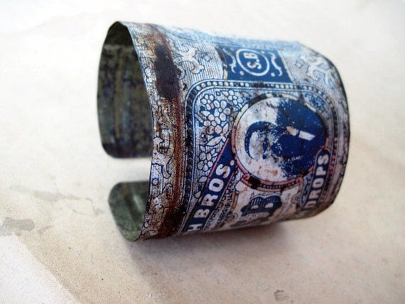 Recycled Rustic Tea Tin Cuff Bracelet.