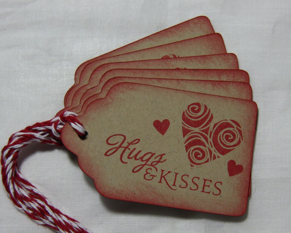 Valentine Gift Tags - Hugs and Kisses - Set of 6