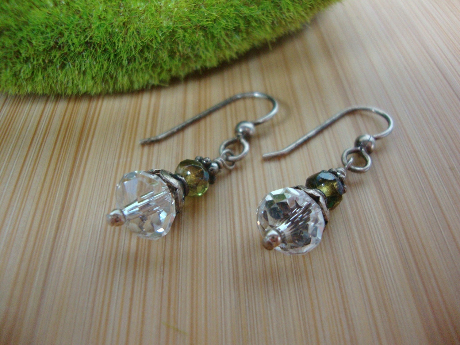 Antiqued Crystal Earrings-Green And Clear Preview 1