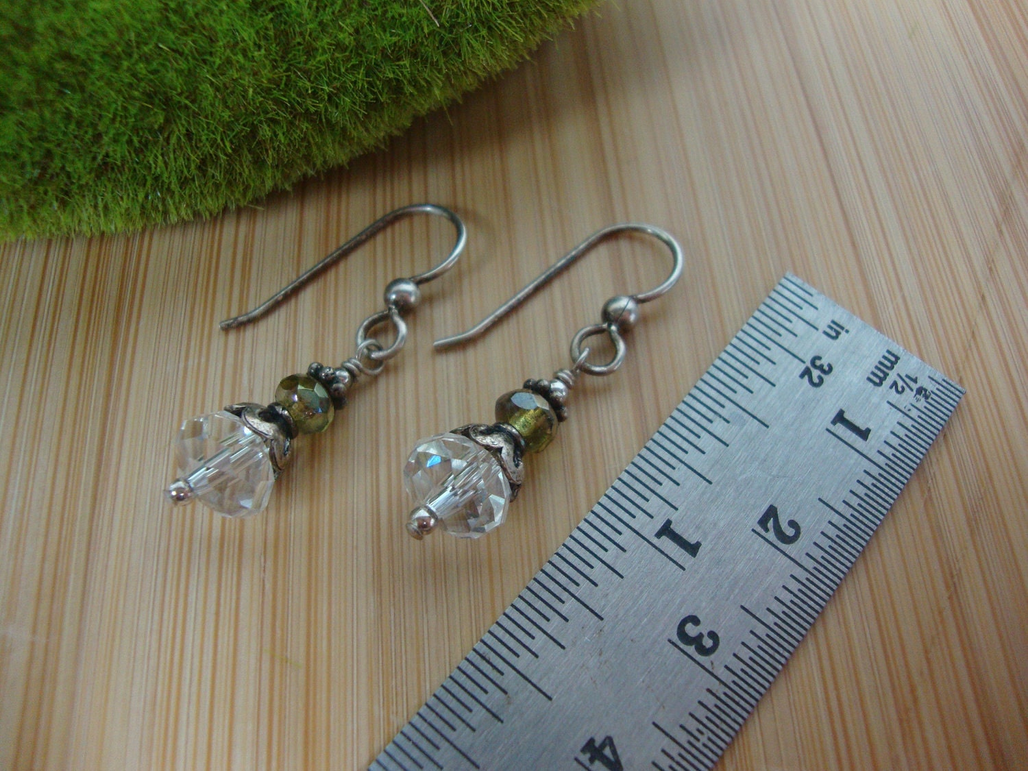 Antiqued Crystal Earrings-Green And Clear Preview 2