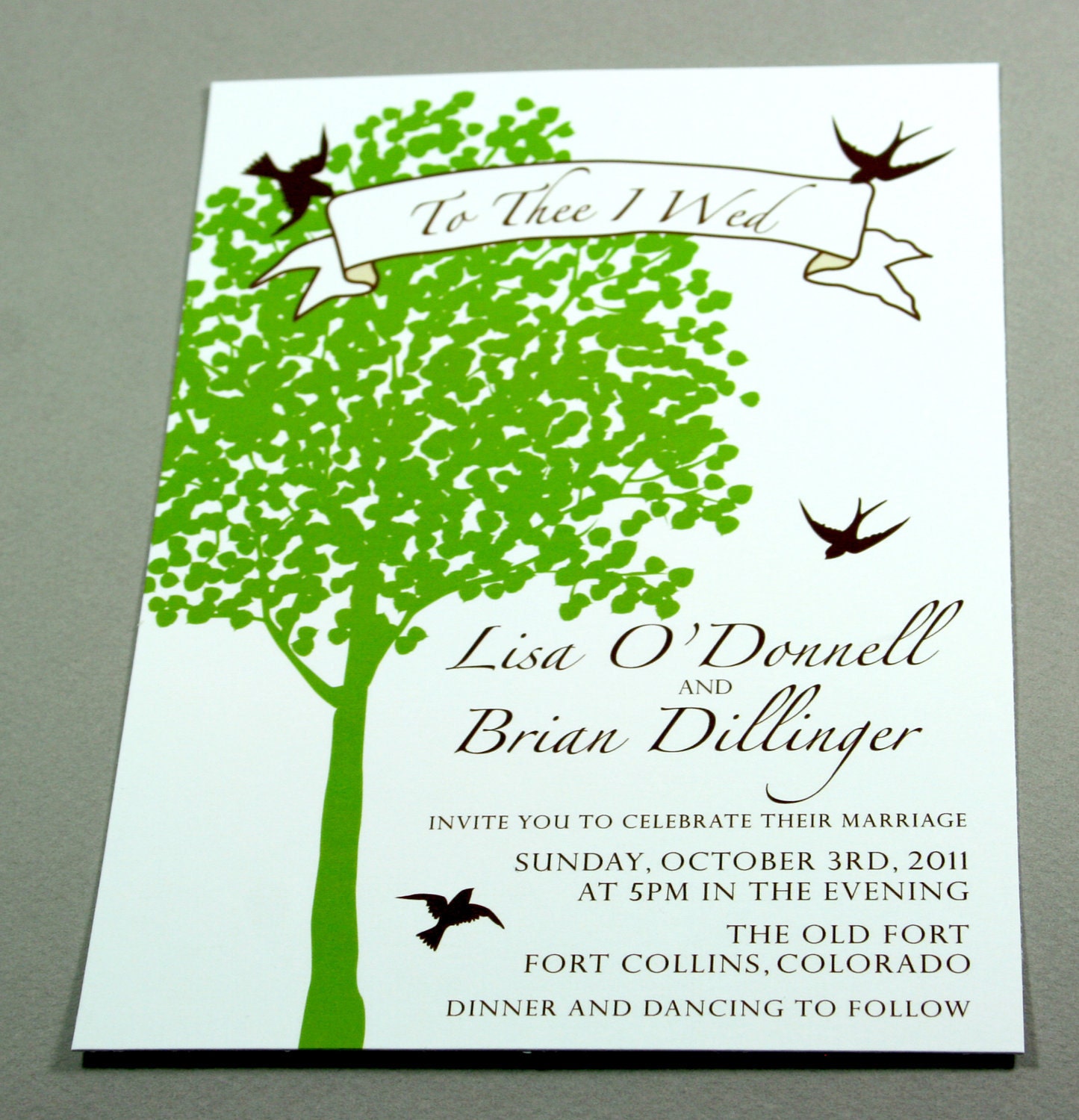 Modern Rustic Tree Wedding Invitation with Birds custom colors and words 