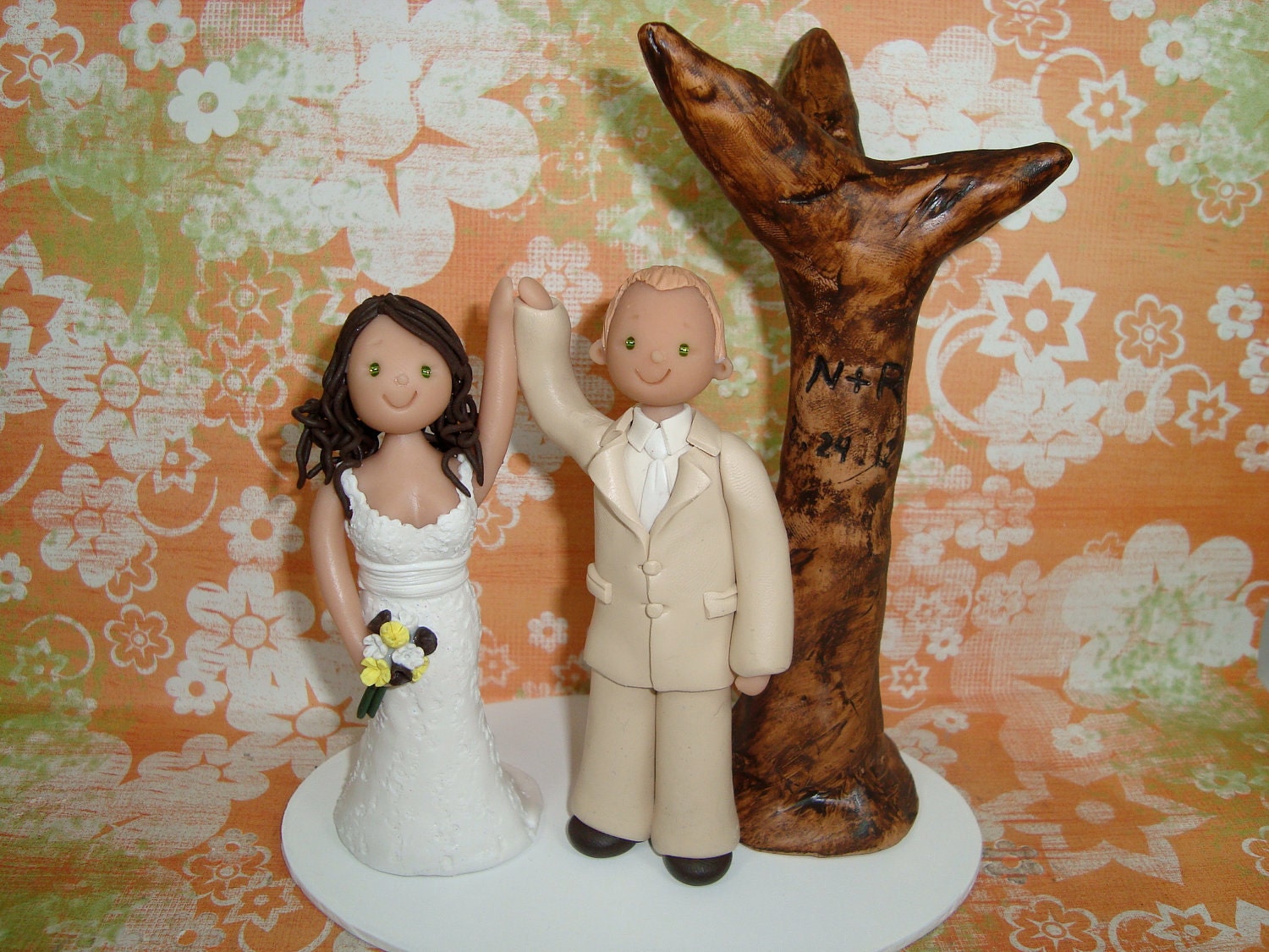 Custom Bride and Groom Outdoor Theme Wedding Cake Topper From mudcards