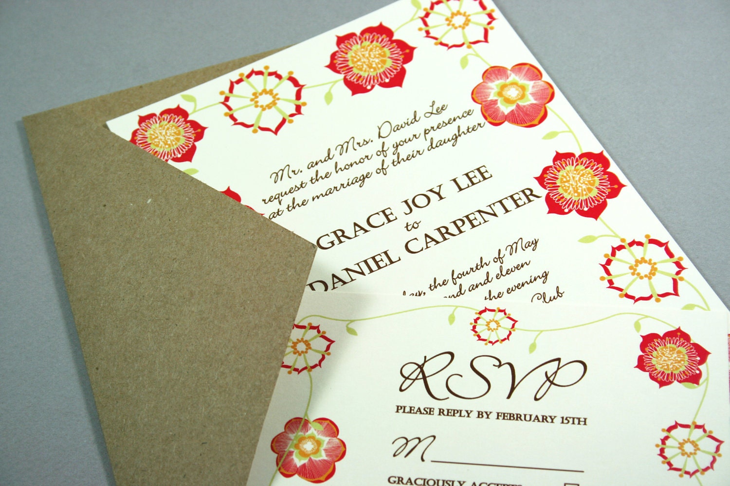Red Flower Rustic Wedding Invitation or customize the colors for no extra