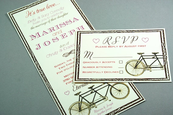 Vintage Tandem Bicycle Wedding Invitation Suite you pick the colors