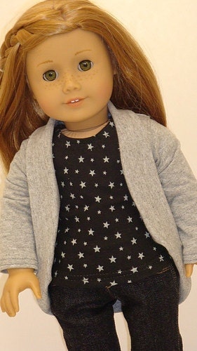 Skinny Jeans, Star Print T-shirt And Slouch Cardigan For American Girl Or Similar 18-Inch Dolls