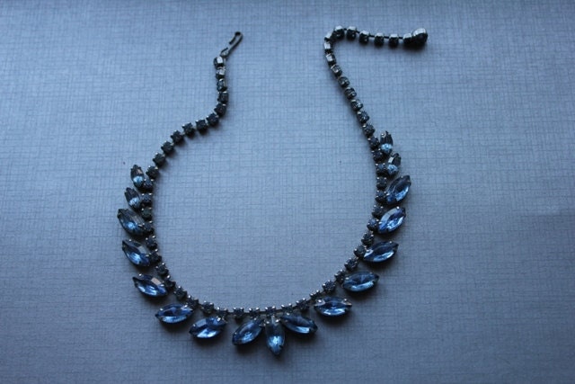 Blue Fairy Princess Vintage Necklace in Baby Blue Starlit Rhinestones Perfect Pin Up Brides's Something Blue