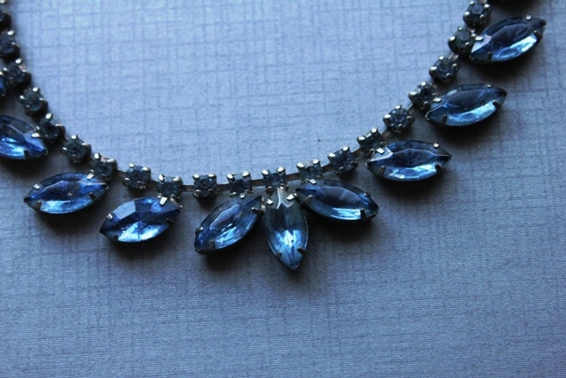 Blue Fairy Princess Vintage Necklace in Baby Blue Starlit Rhinestones Perfect Pin Up Brides's Something Blue
