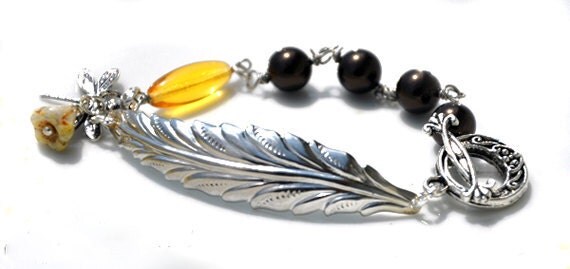 Dragonfly Bracelet With Chocolate Swarovski Pearls  Free Gift Wrap