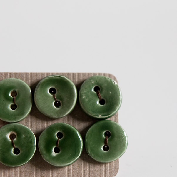 ceramic buttons, forest green, small round handmade pottery buttons, set of 6 by karoArt, made in Ireland