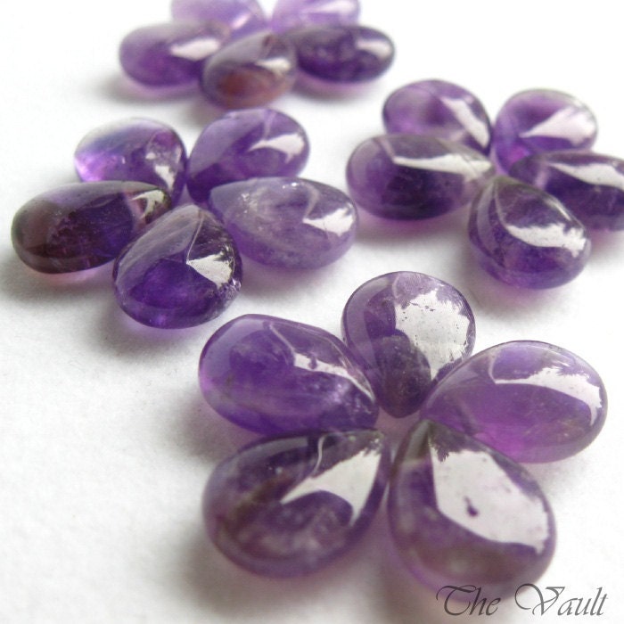 Purple Amethyst pear briolettes, 14mm, 4 gemstone beads