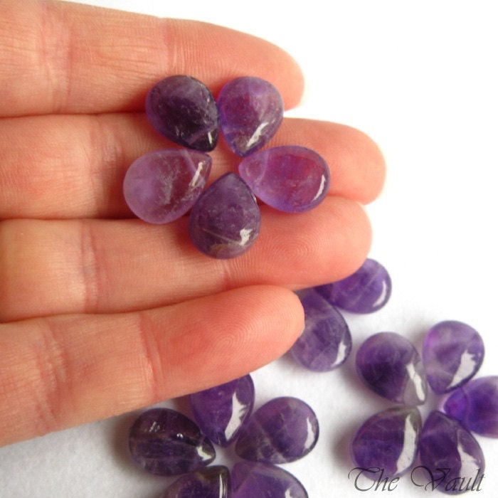 Purple Amethyst pear briolettes, 14mm, 4 gemstone beads