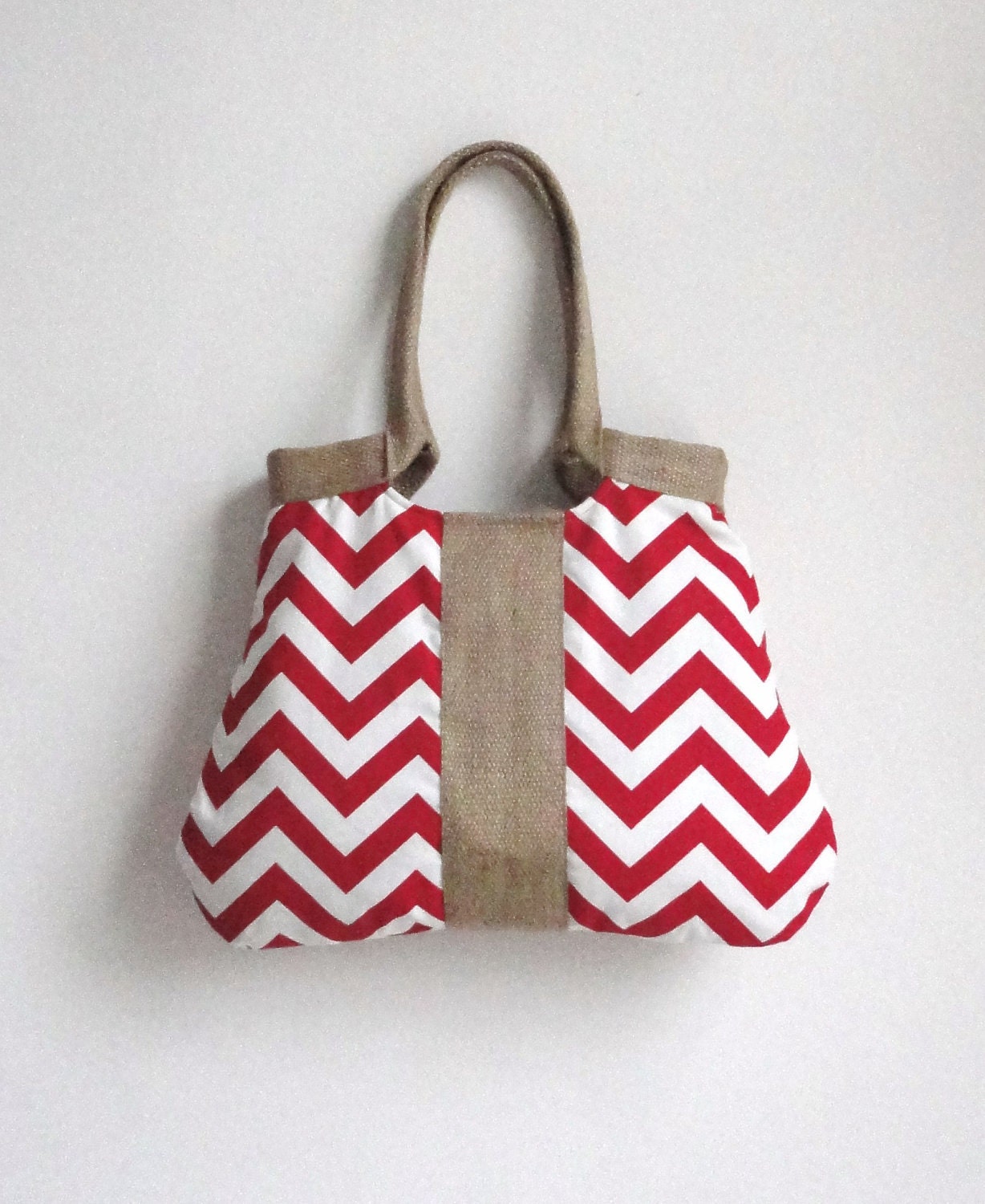 Red chevron tote bag with burlap valentine