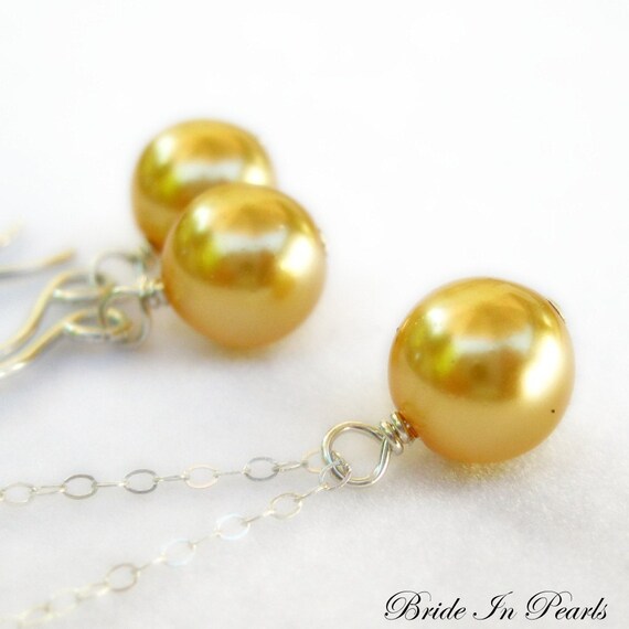 Bride in Pearls - necklace and earring set in Sun, custom colors available