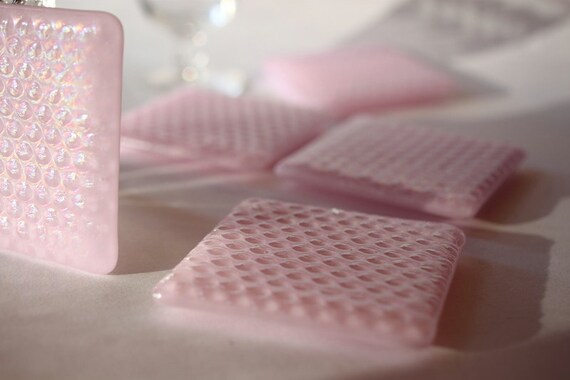 Fused Glass Coaster 5 - Pale Pink Bubbles