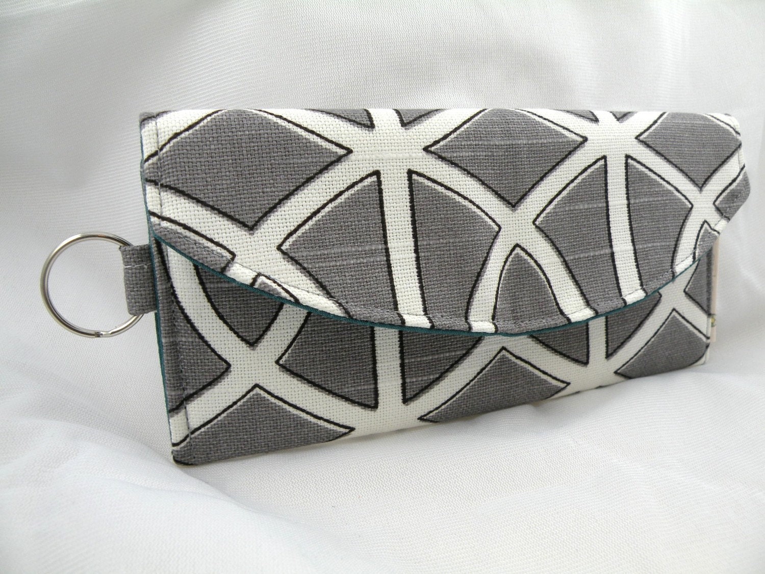 Mini Wallet-Card Holder  Charcoal and Ivory Bella Porte with Split Ring Key Holder