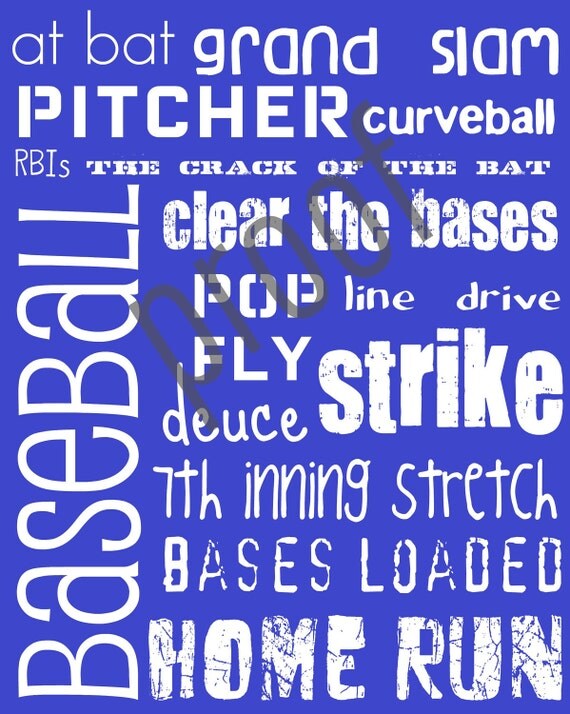 Blue and White Baseball Subway Art 8x10 Print