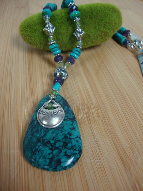Turquoise And Amethyst  Charm Necklace Preview 1