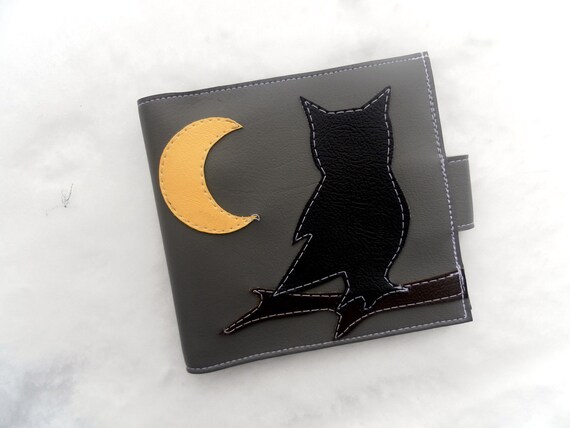 SALE Owl and Moon Gray Vinyl Bifold Wallet