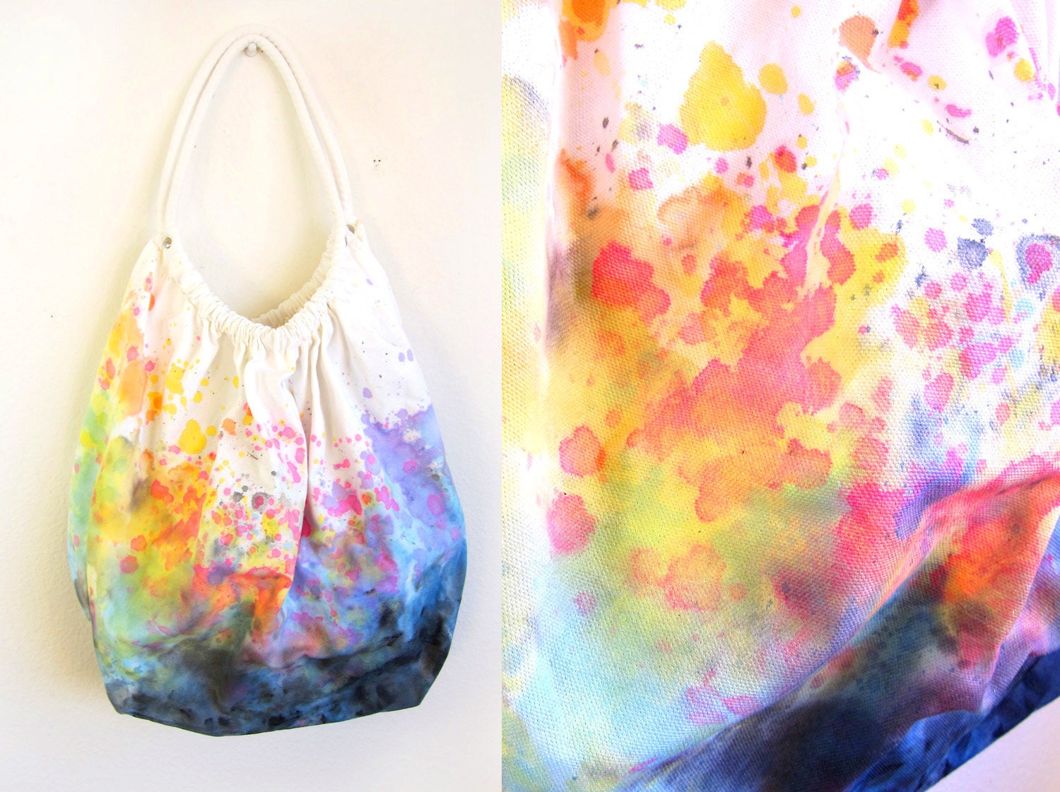 Splash Dyed Hand PAINTED Slouchy Cotton Canvas Hobo Tote - two string jane SHOP