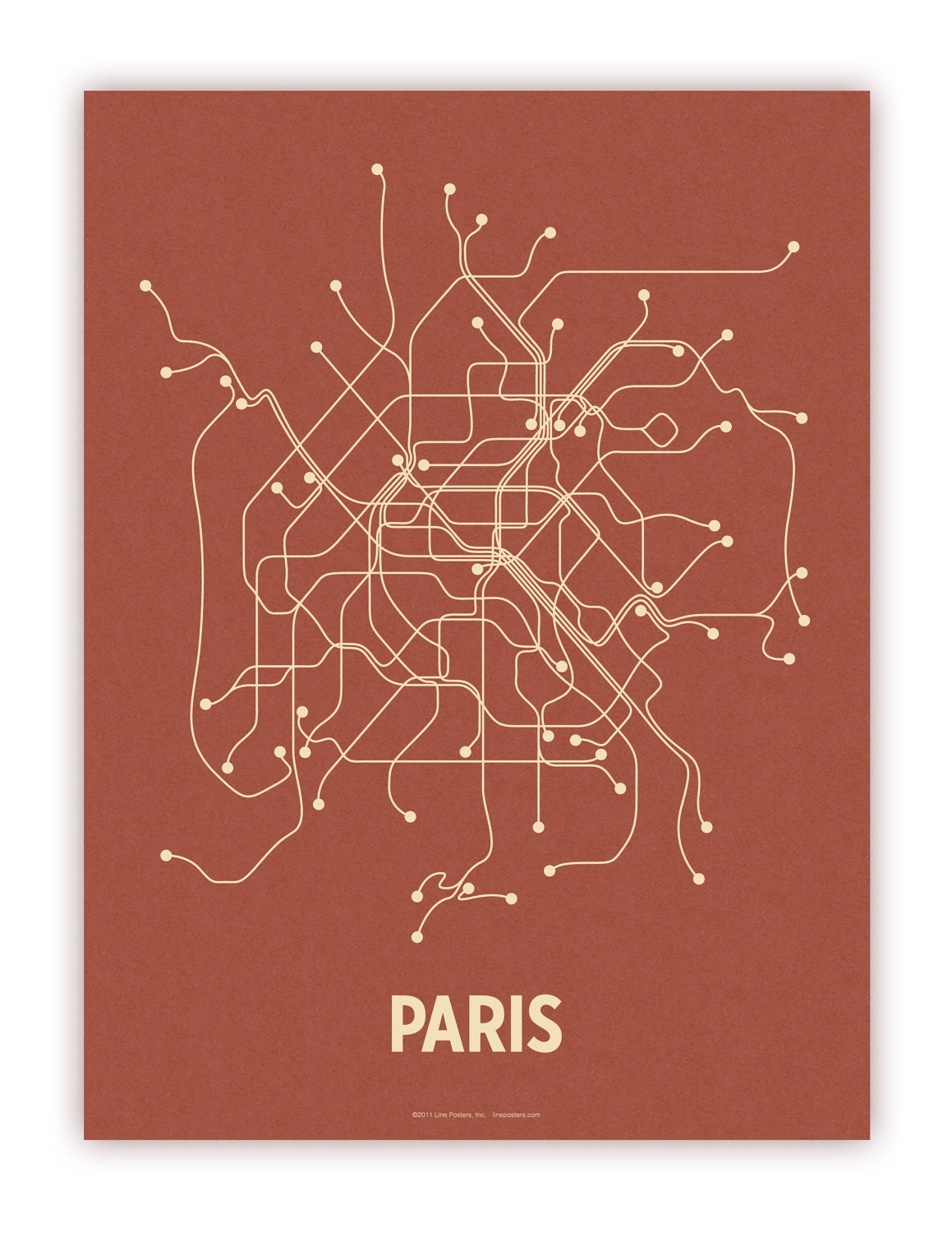 Paris Lineposter Screen Print - Brick Red/Tan