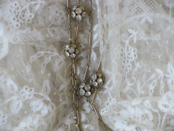Vintage Rhinestone Bead Necklace Gold Tone