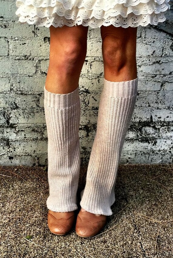 Upcycled Sweater Leg warmers in Cream and Tan - Sweater Boot Socks - Over the Knee Leg Warmers - Chic Flare Spats Vintage Sweater